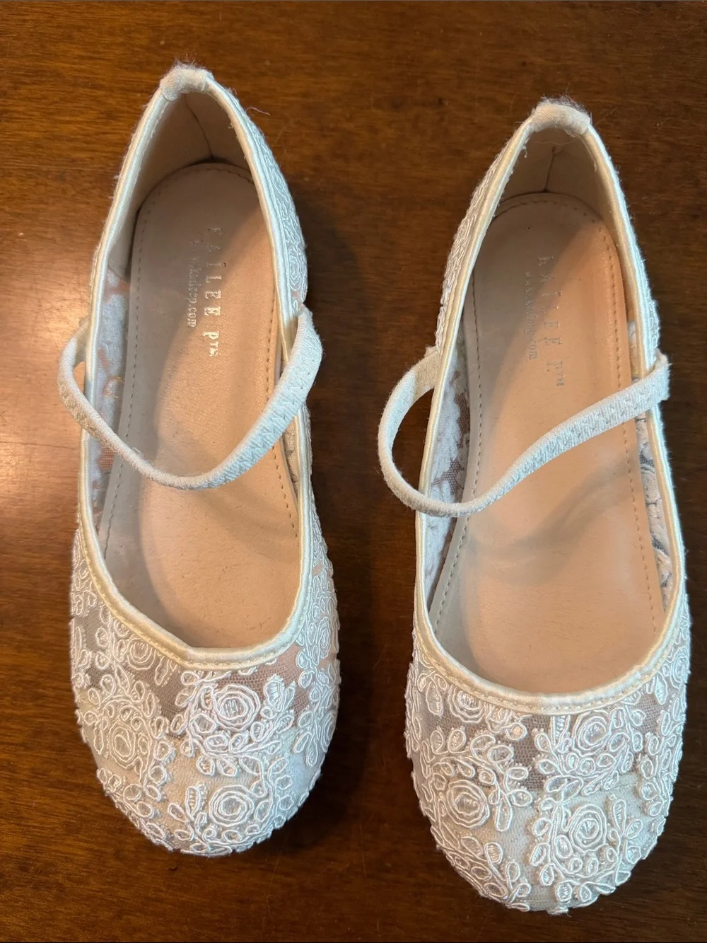 Girls Ivory Lace Mary Jane Flats with Strap First Holy Communion